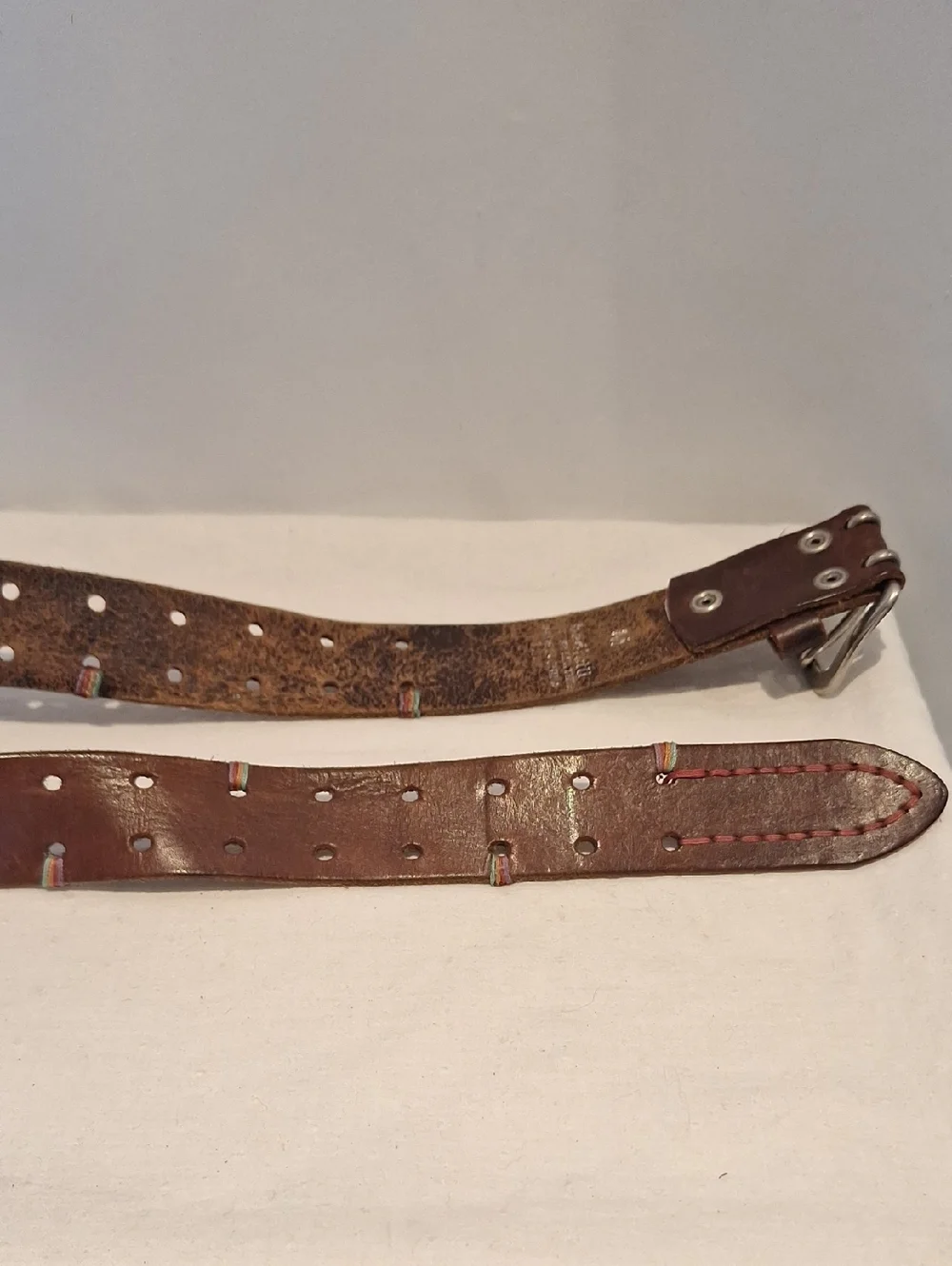 Double Prong Brown Leather Men's Belt - Classic Casual Style